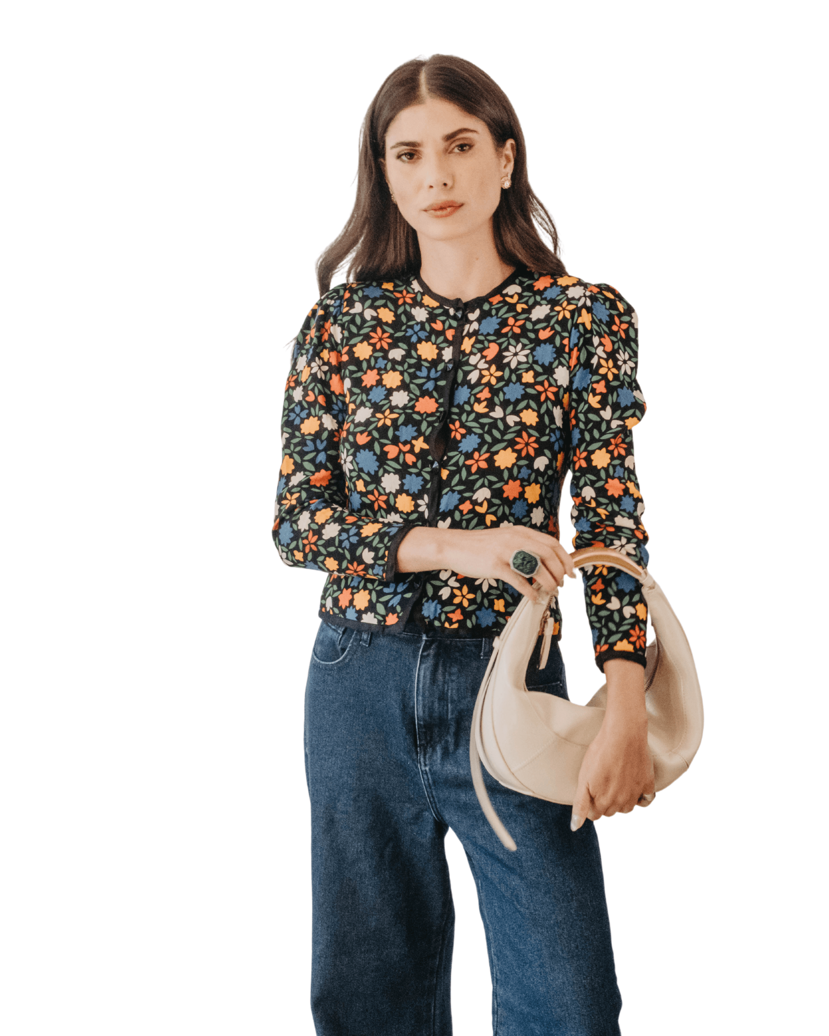 Blusa YSL Saint Laurent Floral Vintage Manga Bufante
