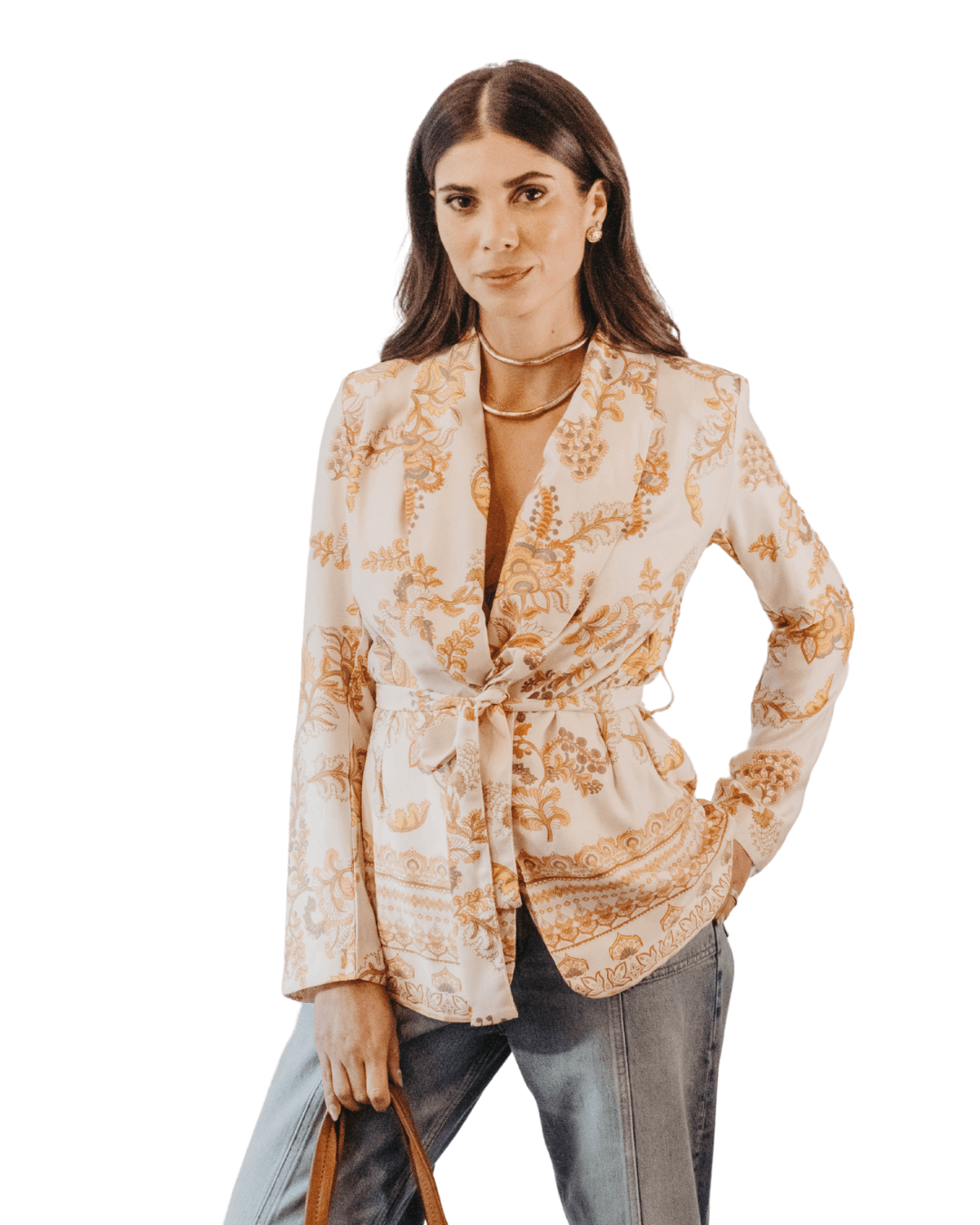 ARQUIVO REUSE | Blazer Transpassado Manga Longa CORTELLE Estampa Caramelo Tam