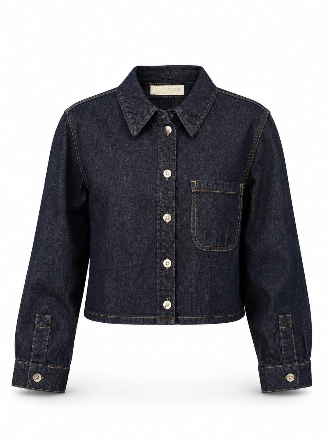 Jaqueta Jeans Zara Cropped Azul Escuro - Tam. M | Botões e Bolso Frontal