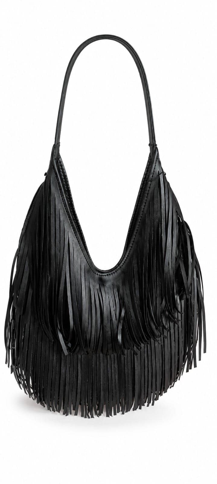 Bolsa Zara Nova Preta com Franjas - Hobo Ombro | Estilo Boho