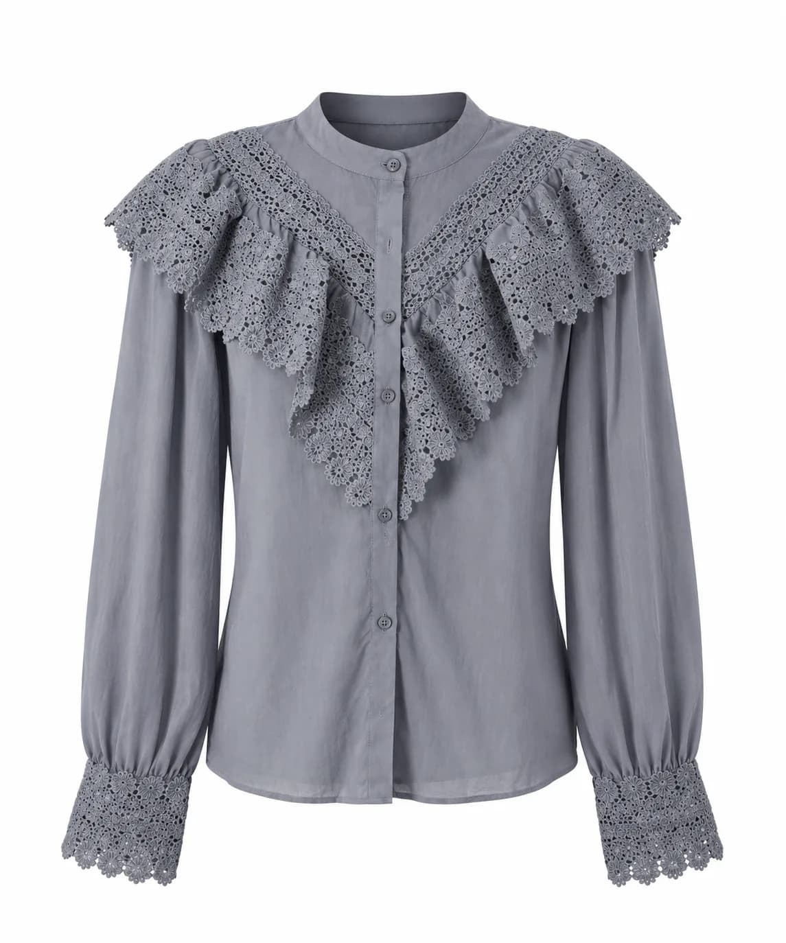 Blusa Hush Azul-Claro com Babados e Mangas Longas Tamanho G | RE.USE
