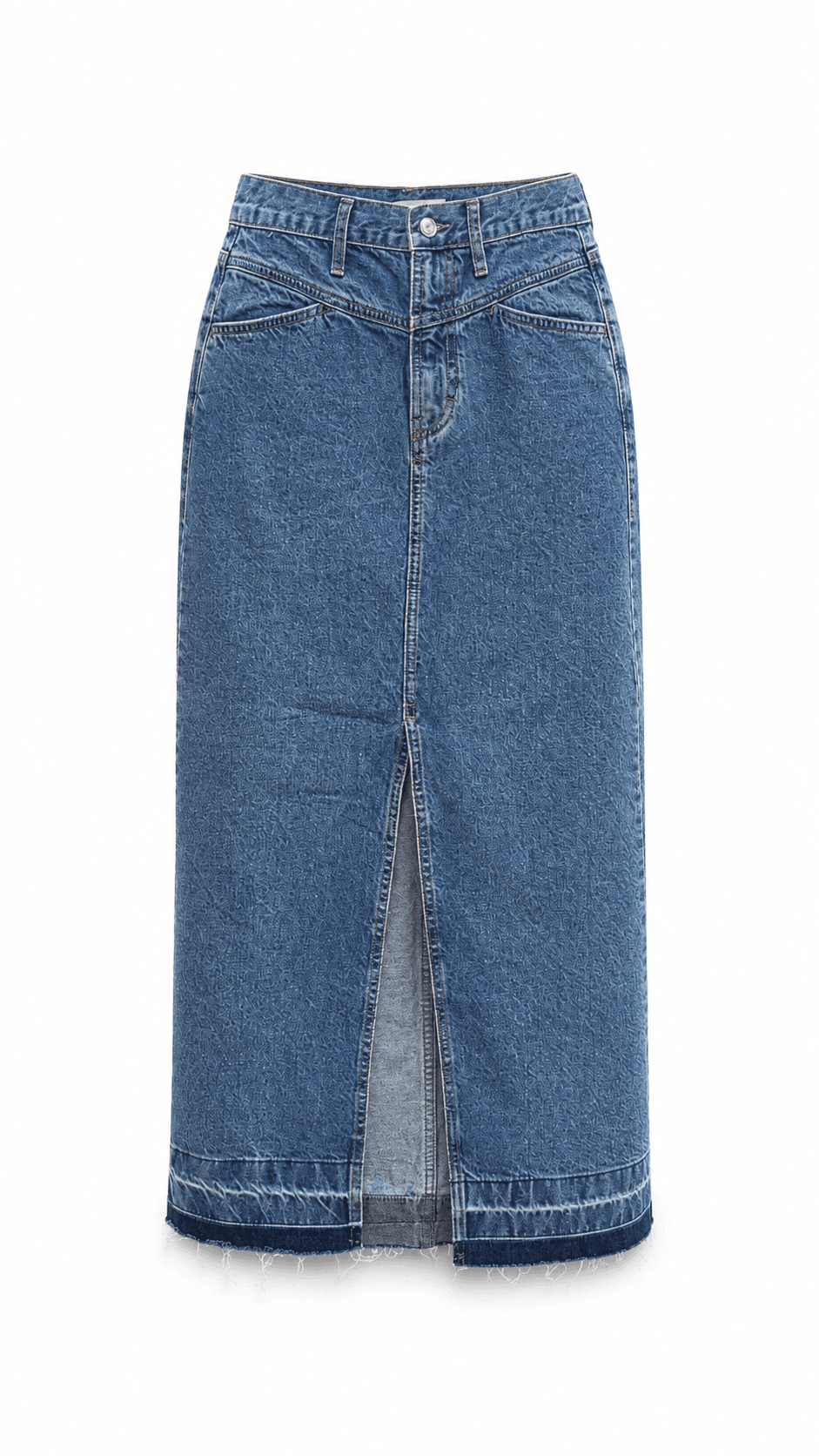 Saia Jeans Longa com Fenda Frontal da MNG (Mango), em azul denim